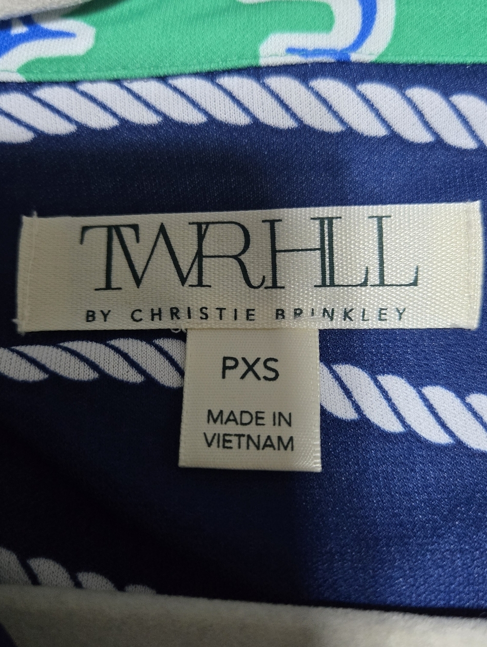 TWRHLL By Christie Brinkley Sz PXS Navy Rope-Print L/Sl Tie Shirt Dress - Picture 2 of 12